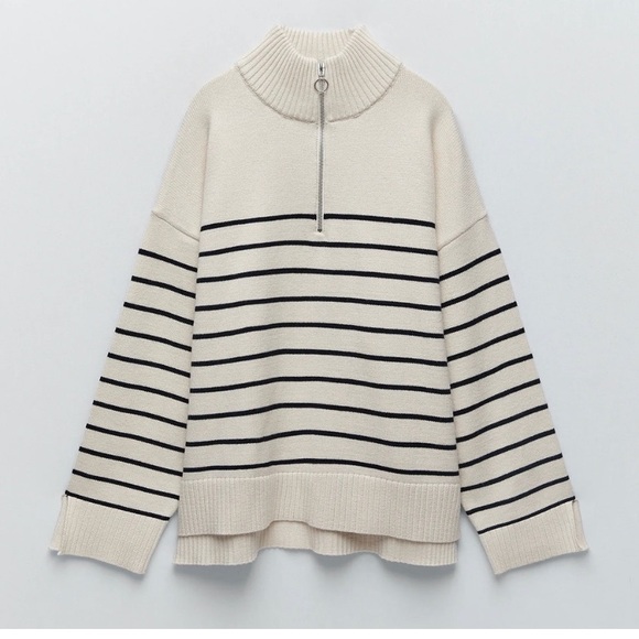 Zara | Sweaters | Zara Striped Half Zip 